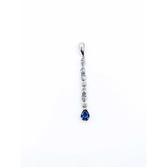 Pendant Dangle 1.65ctw Round, Marquise & Pear Diamonds 1.75ct Cornflower Blue Sapphire 18kw 2.25x.25" 5.67g 125090009