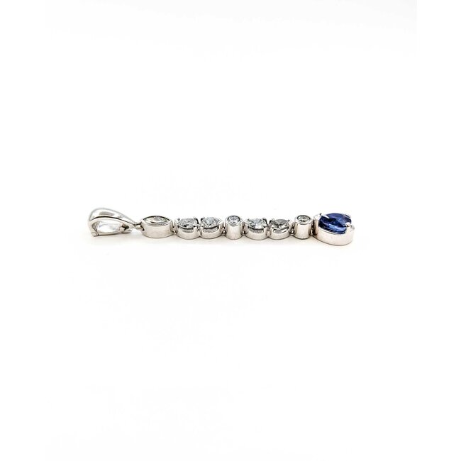 Pendant Dangle 1.65ctw Round, Marquise & Pear Diamonds 1.75ct Cornflower Blue Sapphire 18kw 2.25x.25" 5.67g 125090009
