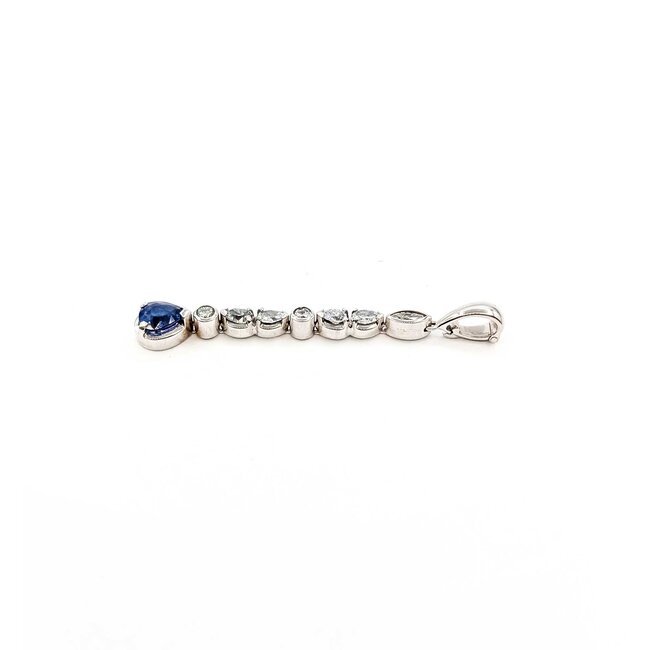 Pendant Dangle 1.65ctw Round, Marquise & Pear Diamonds 1.75ct Cornflower Blue Sapphire 18kw 2.25x.25" 5.67g 125090009