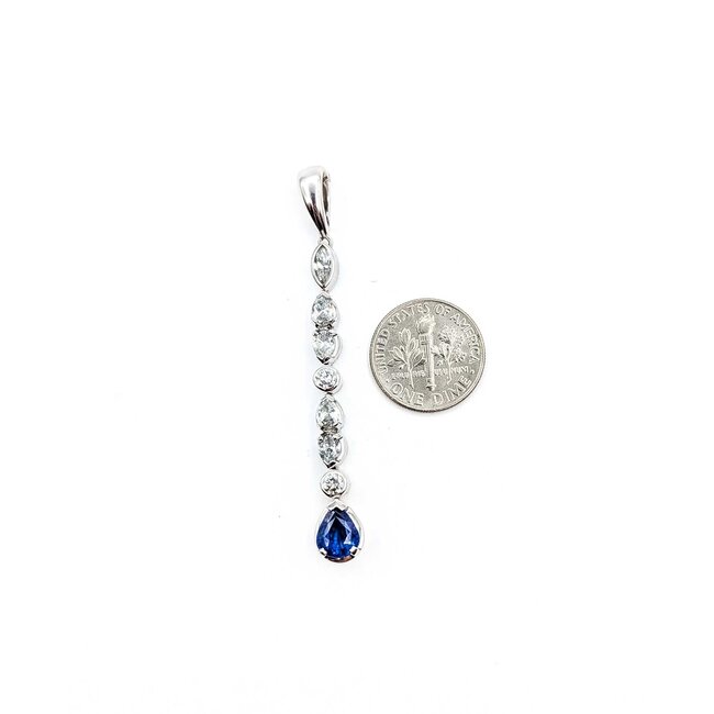 Pendant Dangle 1.65ctw Round, Marquise & Pear Diamonds 1.75ct Cornflower Blue Sapphire 18kw 2.25x.25" 5.67g 125090009