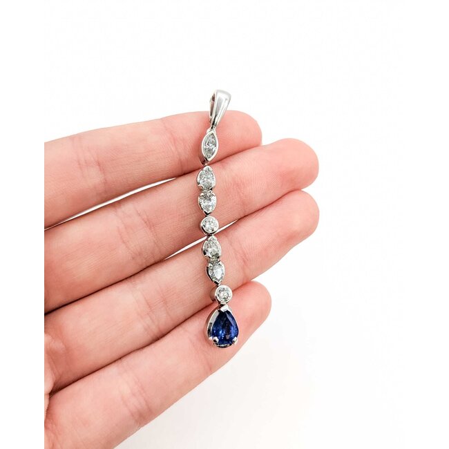 Pendant Dangle 1.65ctw Round, Marquise & Pear Diamonds 1.75ct Cornflower Blue Sapphire 18kw 2.25x.25" 5.67g 125090009