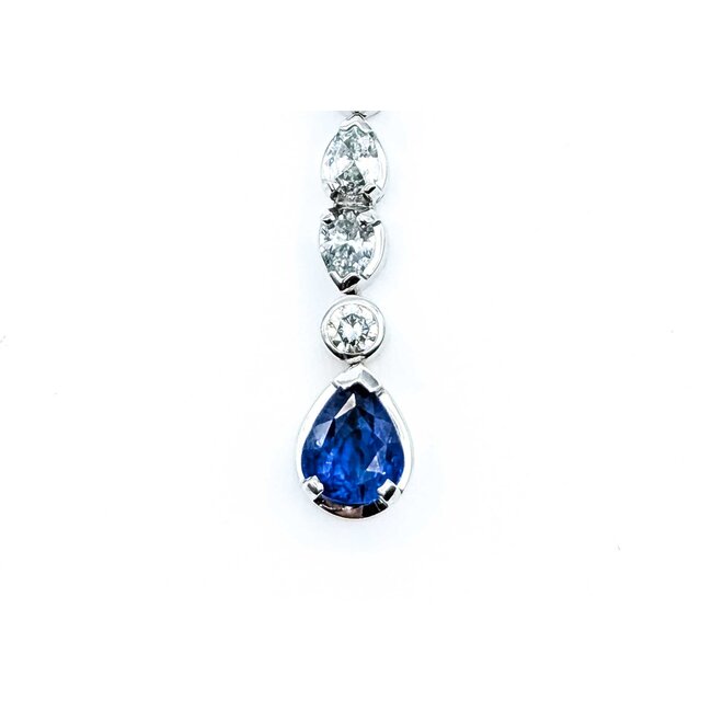 Pendant Dangle 1.65ctw Round, Marquise & Pear Diamonds 1.75ct Cornflower Blue Sapphire 18kw 2.25x.25" 5.67g 125090009