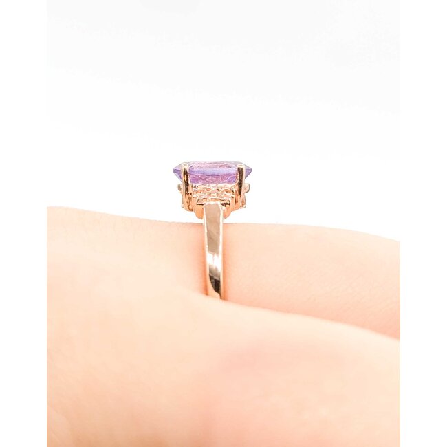 Ring Accented 0.05ctw Round Diamonds 1.70ct Purple Amethyst 10kr 2mm Sz8 2.65g 125090048