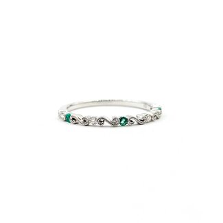 Ring Milgrain 0.04ctw Round Diamonds .06ctw Emerald 14kw 1.8mm Sz7 1.5g 125090052