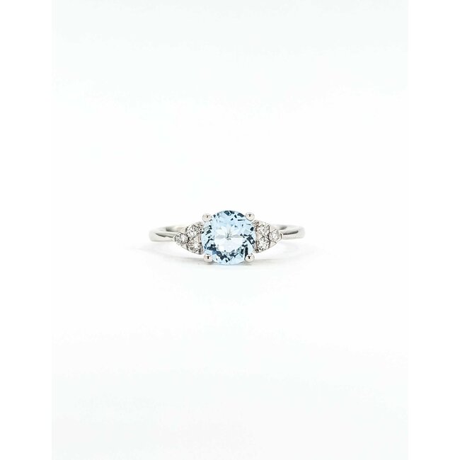 Ring Accented 0.10ctw Round Diamonds .75ct Aquamarine 14kw Sz6 1.76g 125090047