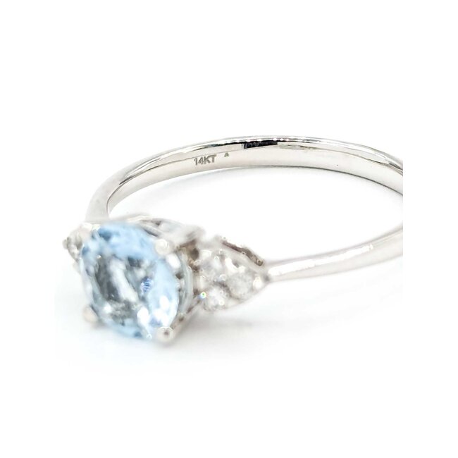 Ring Accented 0.10ctw Round Diamonds .75ct Aquamarine 14kw Sz6 1.76g 125090047