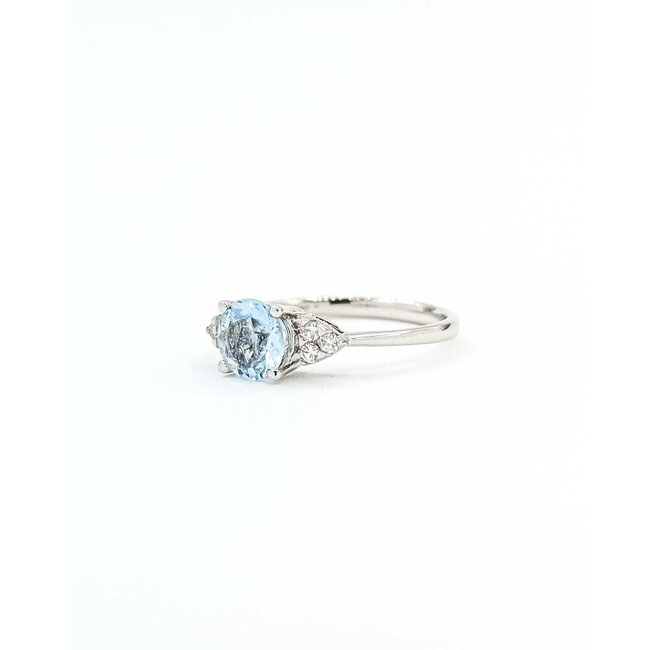 Ring Accented 0.10ctw Round Diamonds .75ct Aquamarine 14kw Sz6 1.76g 125090047
