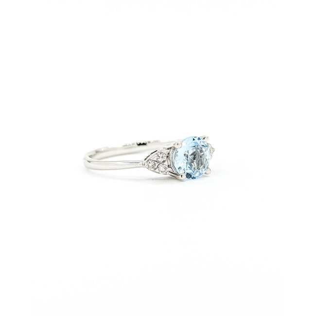 Ring Accented 0.10ctw Round Diamonds .75ct Aquamarine 14kw Sz6 1.76g 125090047