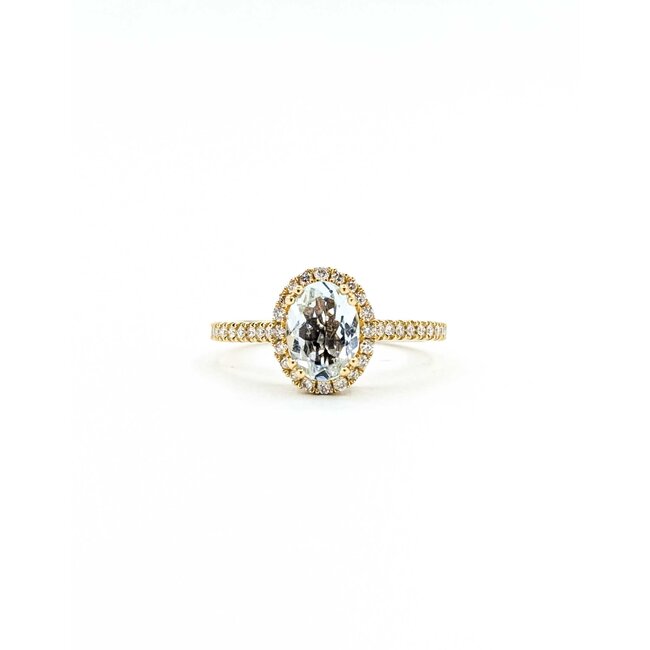 Ring Halo 0.29ctw Round Diamonds .98ct Aquamarine 14ky 10x8mm Halo Sz7 2.83g 125090046