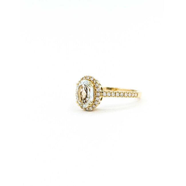 Ring Halo 0.29ctw Round Diamonds .98ct Aquamarine 14ky 10x8mm Halo Sz7 2.83g 125090046