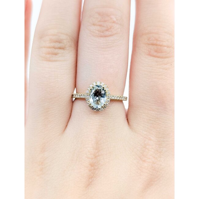Ring Halo 0.29ctw Round Diamonds .98ct Aquamarine 14ky 10x8mm Halo Sz7 2.83g 125090046