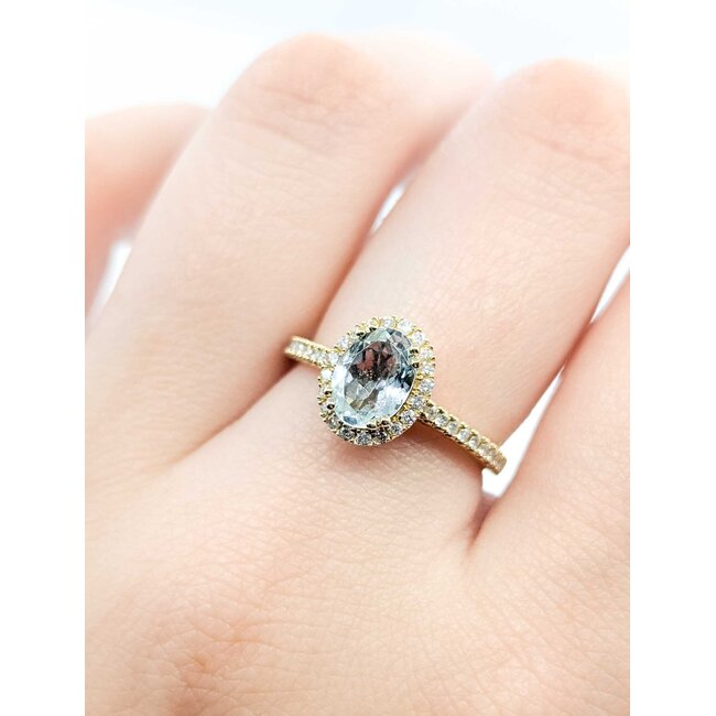 Ring Halo 0.29ctw Round Diamonds .98ct Aquamarine 14ky 10x8mm Halo Sz7 2.83g 125090046