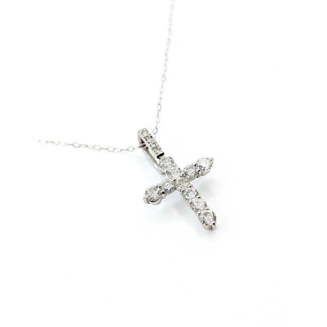 Pendant Cross 1.00ctw Round Diamonds Platinum 1x.6" 18" 3.71g 125090042