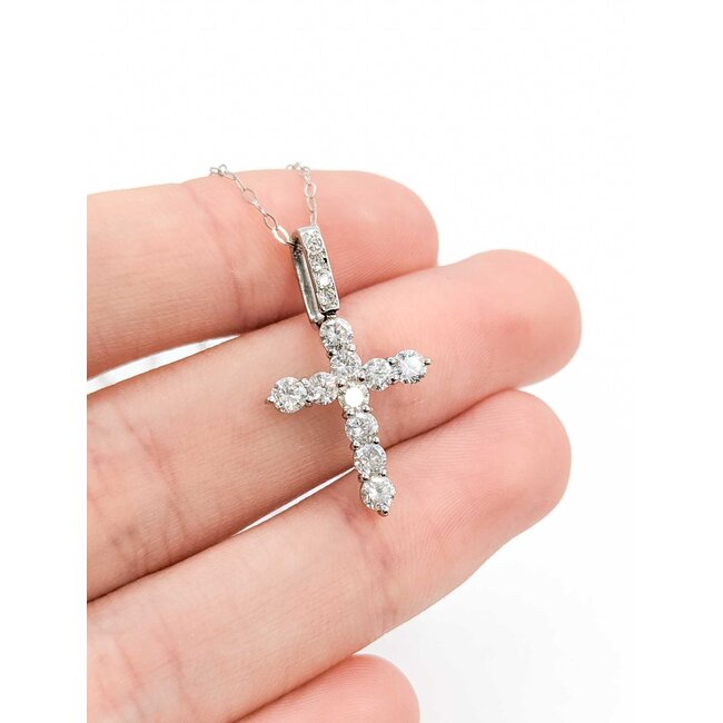Pendant Cross 1.00ctw Round Diamonds Platinum 1x.6" 18" 3.71g 125090042