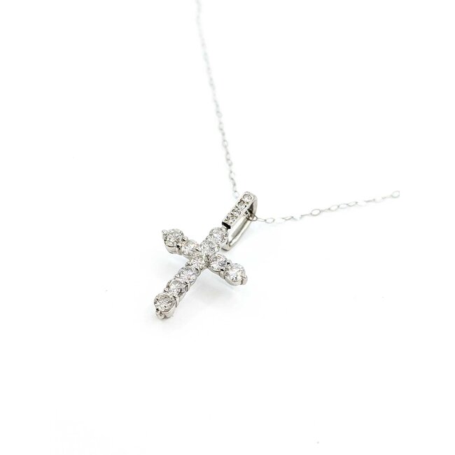 Pendant Cross 1.00ctw Round Diamonds Platinum 1x.6" 18" 3.71g 125090042