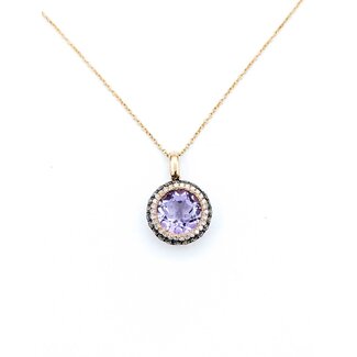 Pendant Halo 0.49ctw Round Diamonds 2.42ct Purple Amethyst 14kr .5" 18" 3.1g 125090050