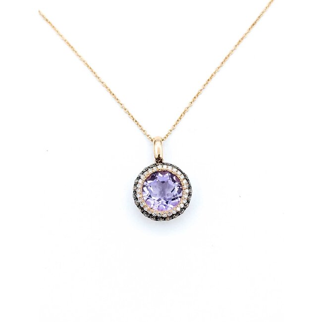 Pendant Halo 0.49ctw Round Diamonds 2.42ct Purple Amethyst 14kr .5" 18" 3.1g 125090050