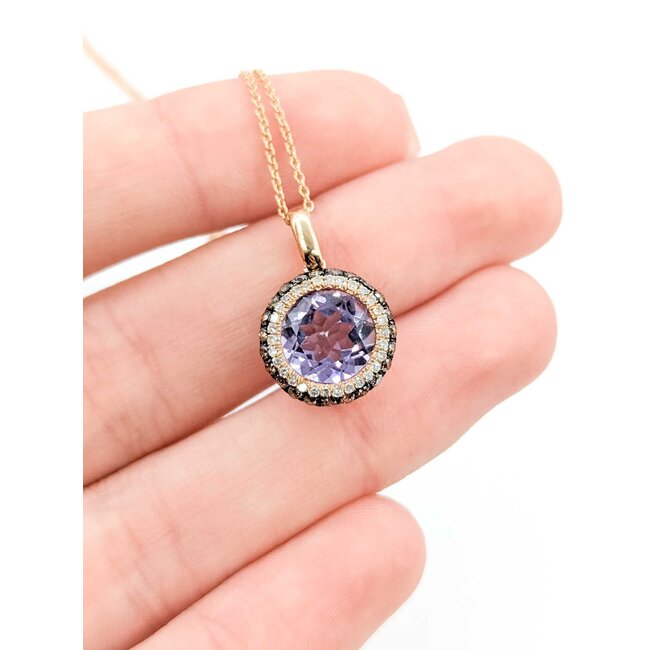 Pendant Halo 0.49ctw Round Diamonds 2.42ct Purple Amethyst 14kr .5" 18" 3.1g 125090050