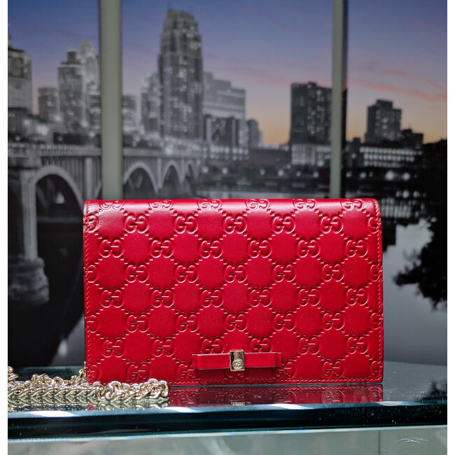 Handbag Gucci Ribbon Logo Embossed Red Leather 125105041