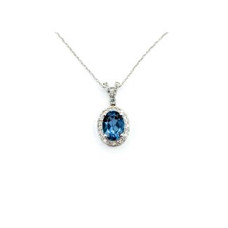 Pendant Halo 0.17ctw Round Diamonds 1.5ct London Blue Topaz 10kw .6x.4" 18" 1.84g 125090049