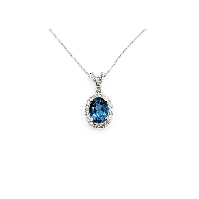 Pendant Halo 0.17ctw Round Diamonds 1.5ct London Blue Topaz 10kw .6x.4" 18" 1.84g 125090049