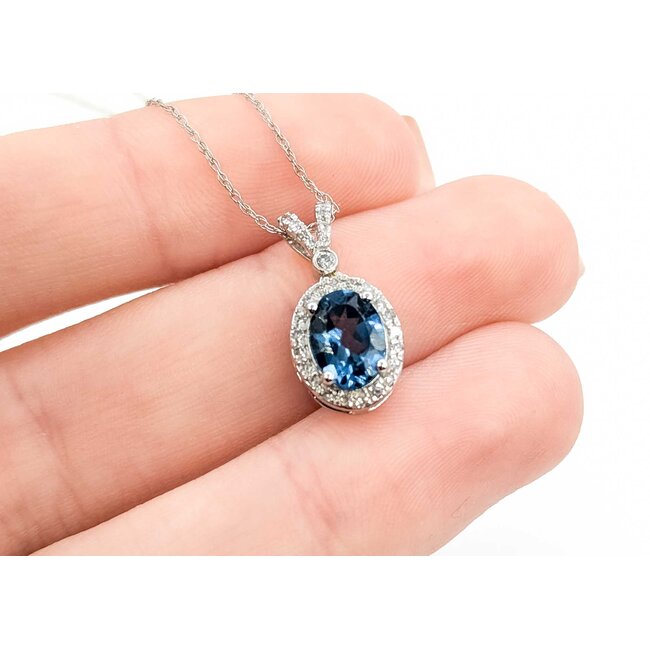 Pendant Halo 0.17ctw Round Diamonds 1.5ct London Blue Topaz 10kw .6x.4" 18" 1.84g 125090049