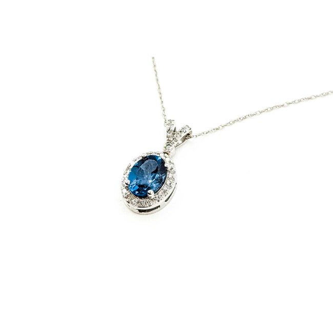 Pendant Halo 0.17ctw Round Diamonds 1.5ct London Blue Topaz 10kw .6x.4" 18" 1.84g 125090049