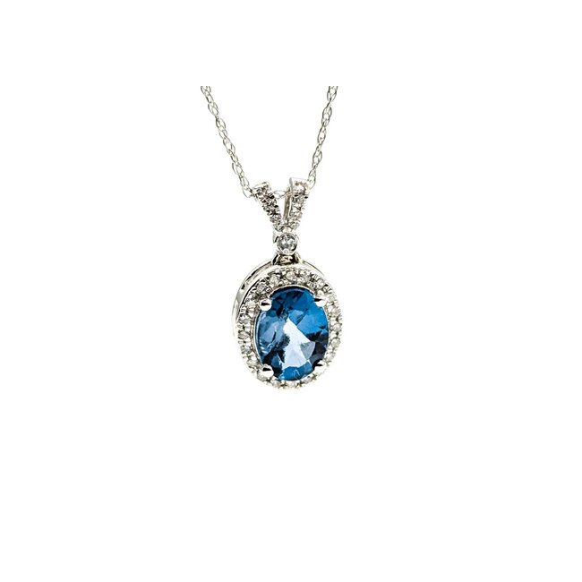 Pendant Halo 0.17ctw Round Diamonds 1.5ct London Blue Topaz 10kw .6x.4" 18" 1.84g 125090049