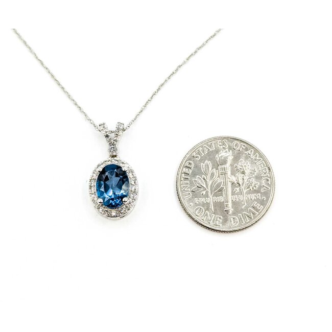 Pendant Halo 0.17ctw Round Diamonds 1.5ct London Blue Topaz 10kw .6x.4" 18" 1.84g 125090049
