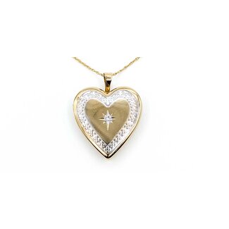 Pendant Heart Locket W/Rope Chain .03ct Round Diamond 14ky .9mm 1x.75" 4.65g 125090001