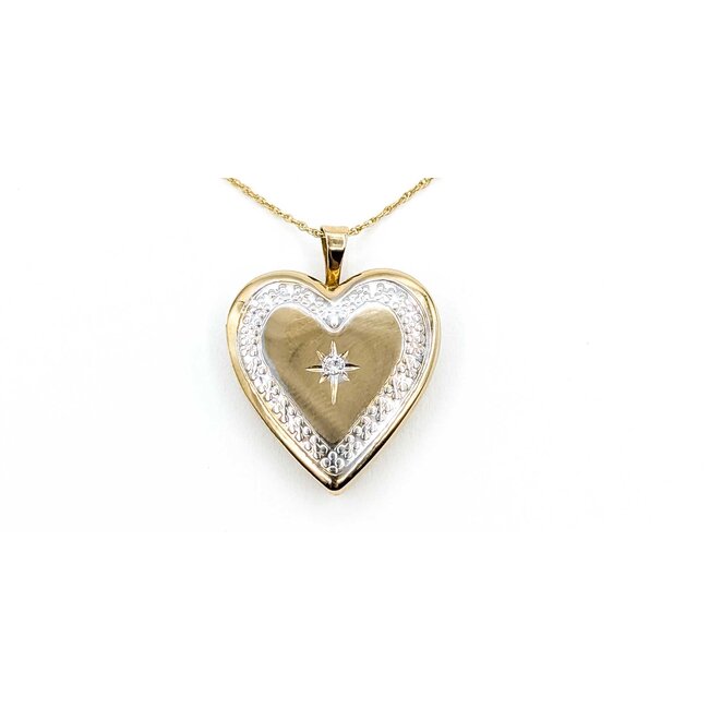 Pendant Heart Locket W/Rope Chain .03ct Round Diamond 14ky .9mm 1x.75" 4.65g 125090001