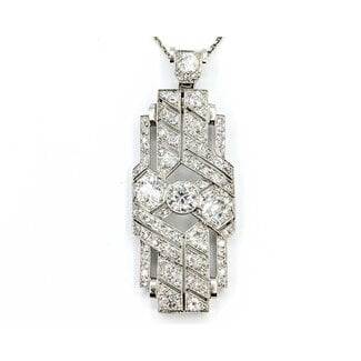 Pendant Art Deco 3.50ctw Old European Cut Diamonds 900pt 1.9x.75" 9.98g 225090032