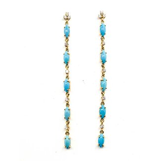 Earrings Stud .18ctw Round Diamonds 1.00ctw Turquoise 14ky 2.75x.12" 4.83g 225090038