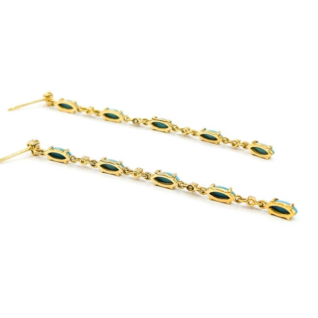 Earrings Stud .18ctw Round Diamonds 1.00ctw Turquoise 14ky 2.75x.12" 4.83g 225090038