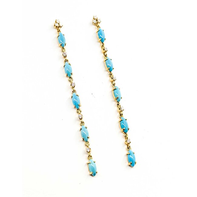 Earrings Stud .18ctw Round Diamonds 1.00ctw Turquoise 14ky 2.75x.12" 4.83g 225090038