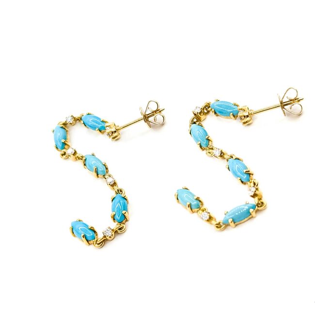Earrings Stud .18ctw Round Diamonds 1.00ctw Turquoise 14ky 2.75x.12" 4.83g 225090038
