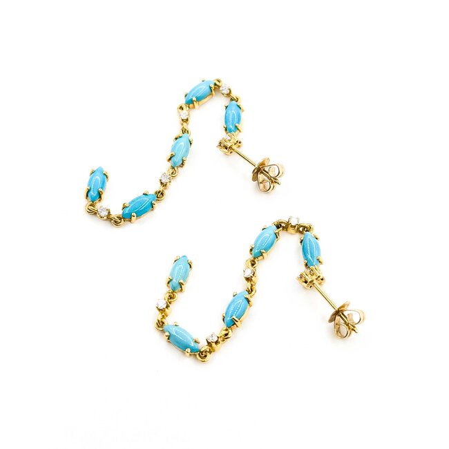 Earrings Stud .18ctw Round Diamonds 1.00ctw Turquoise 14ky 2.75x.12" 4.83g 225090038