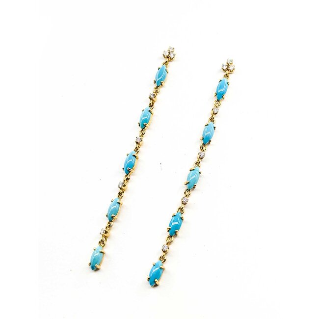 Earrings Stud .18ctw Round Diamonds 1.00ctw Turquoise 14ky 2.75x.12" 4.83g 225090038