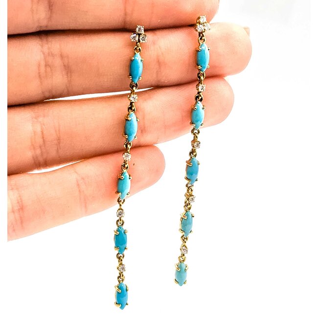 Earrings Stud .18ctw Round Diamonds 1.00ctw Turquoise 14ky 2.75x.12" 4.83g 225090038