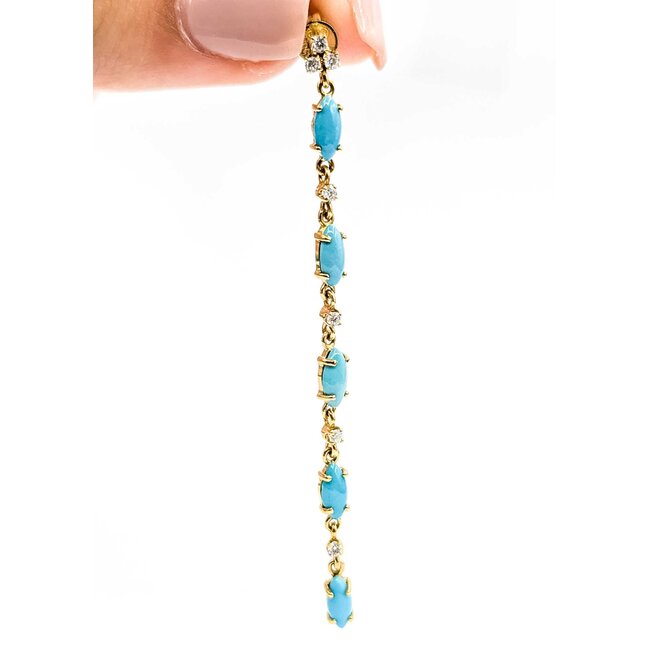 Earrings Stud .18ctw Round Diamonds 1.00ctw Turquoise 14ky 2.75x.12" 4.83g 225090038