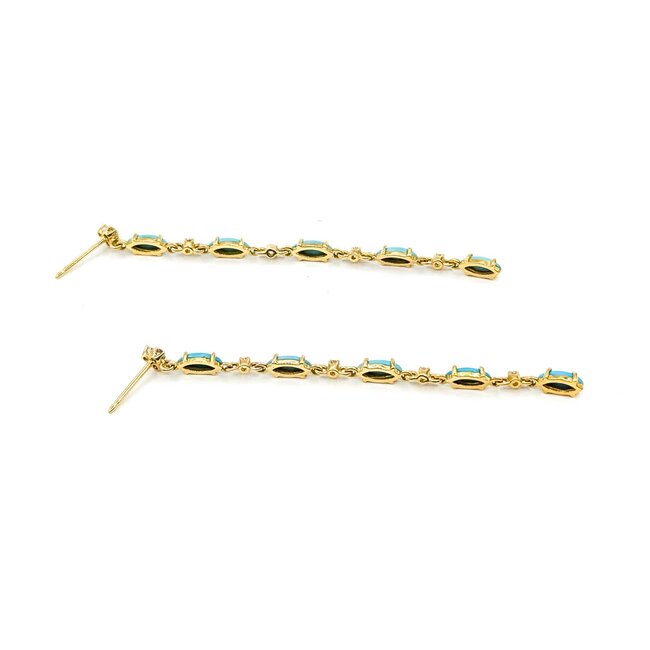 Earrings Stud .18ctw Round Diamonds 1.00ctw Turquoise 14ky 2.75x.12" 4.83g 225090038