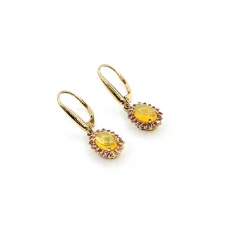 Earrings Drop 0.02ctw Round Diamonds 1.10ct Opal .36ct Pink Topaz 14ky 1x.3" 2.91g 125090045