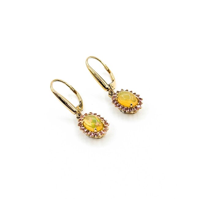 Earrings Drop 0.02ctw Round Diamonds 1.10ct Opal .36ct Pink Topaz 14ky 1x.3" 2.91g 125090045