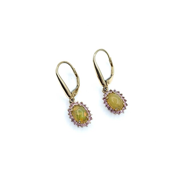 Earrings Drop 0.02ctw Round Diamonds 1.10ct Opal .36ct Pink Topaz 14ky 1x.3" 2.91g 125090045