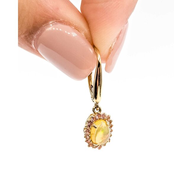 Earrings Drop 0.02ctw Round Diamonds 1.10ct Opal .36ct Pink Topaz 14ky 1x.3" 2.91g 125090045