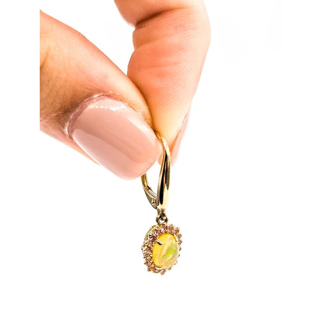 Earrings Drop 0.02ctw Round Diamonds 1.10ct Opal .36ct Pink Topaz 14ky 1x.3" 2.91g 125090045