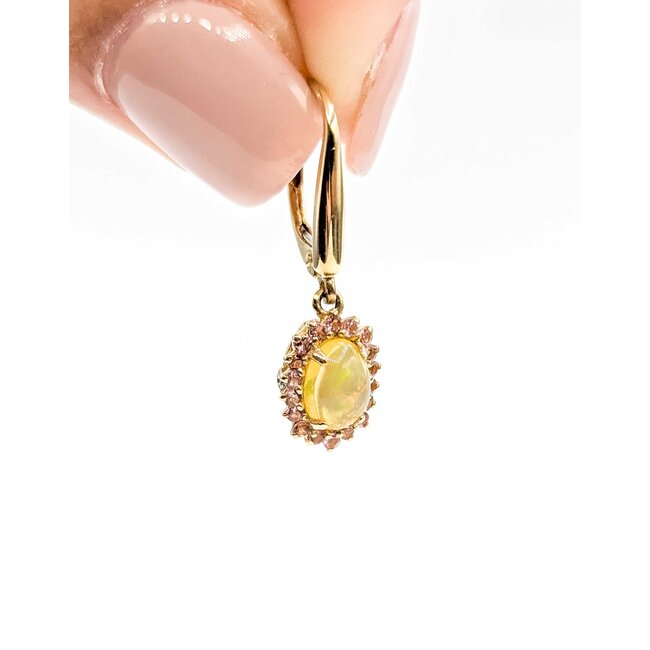 Earrings Drop 0.02ctw Round Diamonds 1.10ct Opal .36ct Pink Topaz 14ky 1x.3" 2.91g 125090045