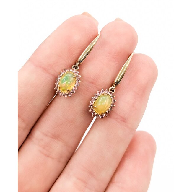 Earrings Drop 0.02ctw Round Diamonds 1.10ct Opal .36ct Pink Topaz 14ky 1x.3" 2.91g 125090045