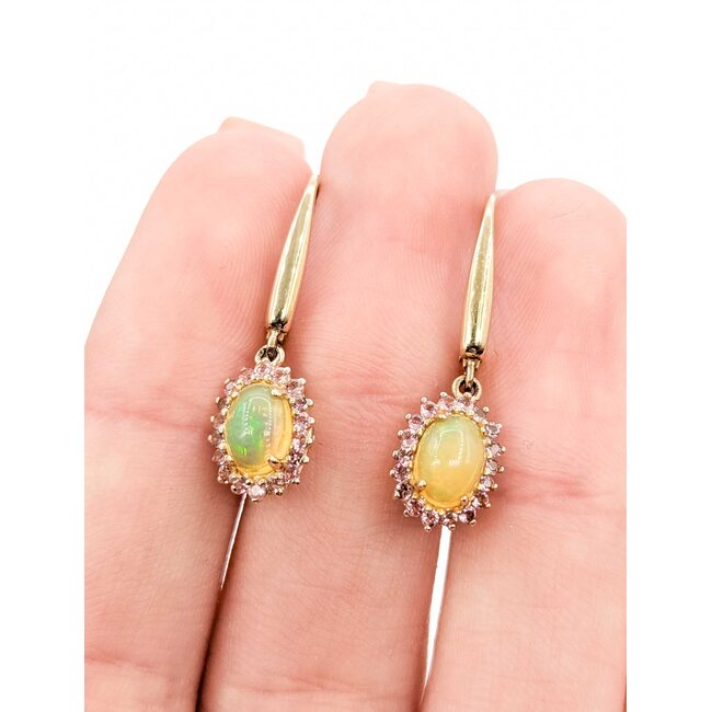 Earrings Drop 0.02ctw Round Diamonds 1.10ct Opal .36ct Pink Topaz 14ky 1x.3" 2.91g 125090045