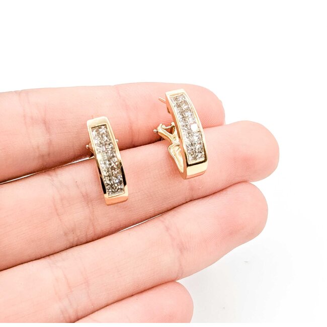 Earrings J Hoop Omega Back 1.20ctw Princess Diamonds 14ky .6x.2" 5.10g 125090011